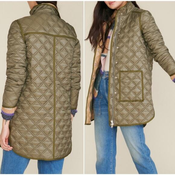 VERONICA BEARD Inigo Quilted Jacket Barn Coat in Army Green Size Large - Picture 1 of 9